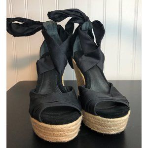 UGG  Espadrille LUCIANNA Platform Wedge Sandals, Silk Tie Upper Size 5